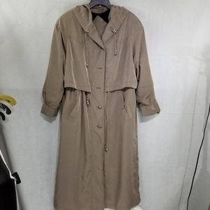 Women Trench Rain Coat Beige Taupe Fall Jacket American Bazaar 16 Missing Button